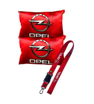 Opel Logolu Dijital Baskılı Kırmızı Araç Boyun Yastığı & Oto Ayna Askısı – 2’li Şık Aksesuar Seti