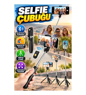 Manyetik Bluetooth Kumandalı Cep Telefonu Tripod Standı ve Selfie Çubuğu