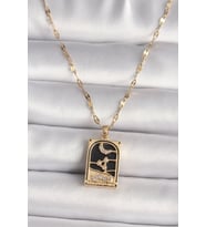 316L Çelik Gold Renk Zirkon Taşlı Ay Figürlü Tarot Model Kadın Kolye 5886