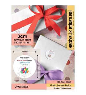 Balonlu Konsept, Hediyelik Etiket 3cm - 130 Adet Folyo Sticker