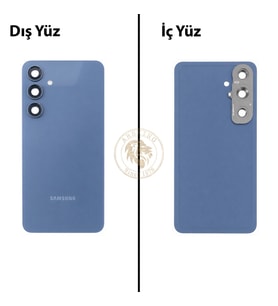 Samsung Galaxy S24 FE Mavi Renk Lensli Arka Kapak Arka Cam Batarya Kapağı Pil Kapağı Lazer Kesim Back Cover Galaxy S24 FE Uyumlu