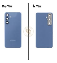 Samsung Galaxy S24 FE Mavi Renk Lensli Arka Kapak Arka Cam Batarya Kapağı Pil Kapağı Lazer Kesim Back Cover Galaxy S24 FE Uyumlu