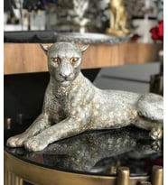 Yatan Leopar Biblo (Eskitme Gümüş)