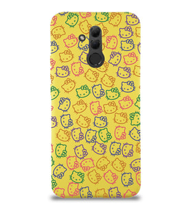 Huawei Mate 20 Lite Uyumlu Lansman Kılıf Hello Kitty Tasarımlı İçi Kadife Sarı Kapak (Şeffaf)