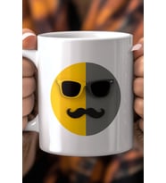 Emoji Yüz Desenli 330ml Baskılı Beyaz Seramik Kupa Bardak