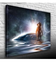 Su bulunan Gezegen ve Astronot Kanvas Tablo 50 x 70