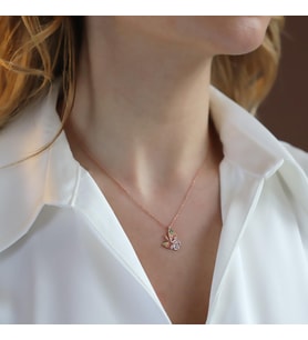 Mini Kelebek Renkli Zirkon Taşlı Rose Gold Kaplama Gümüş Kolye