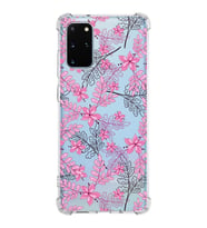 Samsung Galaxy S20 Plus  Köşe Korumalı Antişok Kapak Floral Pembe Tasarımlı Şeffaf  Kılıf