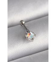 316L Çelik Gümüş Renk Zirkon Taşlı Kalp Tragus Piercing 5886 - SSSSSS2905-7744