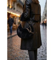 Vintage Peluş Kürk Model Tote Bag Kadın El, Omuz, Çapraz Çanta