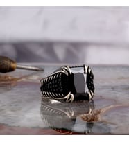925 Ayar Gümüş Siyah Zirkon Taşlı Yanı Mikro Model Erkek Yüzük