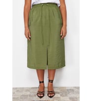 Moda Büyük Beden Kalem Düz Desen Günlük Midi Boy Kalem Dokuma Etek