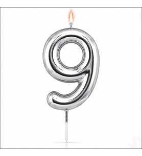 9 Rakam Mum Gümüş - 10 cm