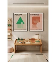 Modern Geometrik Sanat 2'li Ahşap Çerçeveli Tablo Seti