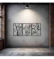 Soyut Yüz Figürü 3 Parça Metal Duvar Dekoru – Picasso Tarzı Modern Sanat (Siyah)