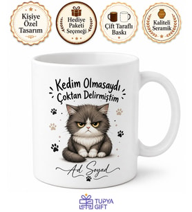 İsme Özel Kedim Olmasaydı Yazılı Komik Kupa Bardak Kedi Severler İçin Hediye