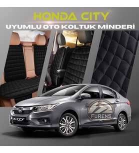 Honda City Siyah Renk Tay Tüyü Cepli & Terletmez Sırtlı Oto Koltuk Minder Seti - Koltuk Koruma Kılıfı (ÖN & ARKA TAM SET)