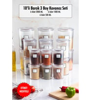 18li Barok Yuvarlak 3 Boy Kavanoz Seti & Saklama Kabı & Erzak Kabı (6*2000 ML, 6*1000 ML ,6*500 ML) (Çok Renkli)