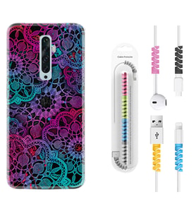Oppo Reno 2Z 4 Lite 4 Pro 5 6 7 A31 Kılıf Kablo Koruma Spiral Silikon Colurful Mandala 1667