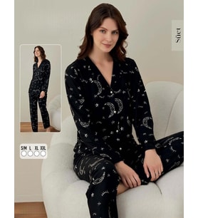 Boyraz Kadın Süet Boydan Düğmeli Pijama Takımı 02009 - 1 Adet (Siyah)