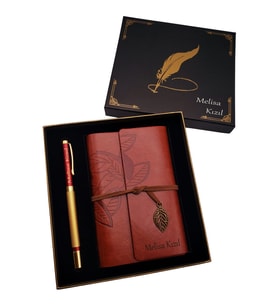 İsme Özel Deri Hatıra Defteri Ve Roller Kalem - İsme Özel Defter Kalem Seti , Kişiye Özel Kutulu Deri Defter Ve Metal Roller Kalem & Hediyelik Vip Defter Kalem