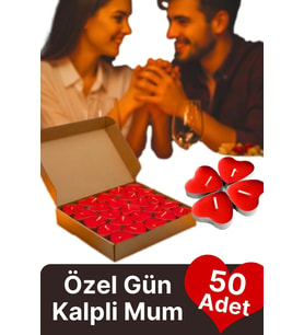 Özel Gün Sevgili Romantik 14 Şubat Dekoratif Süsleme Organizasyon Kırmızı Kalpli Tealight Mum 50Adet
