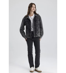 #DenimCeket %100 Pamuk Gri Denim Rahat Kesim Lou31 Kadın Denim Jean Ceket