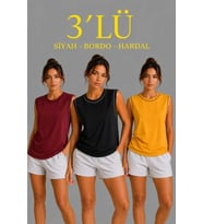 3’lü Kolsuz Sporcu Atlet Seti Yazlık Bisiklet Yaka - Siyah, Bordo, Hardal