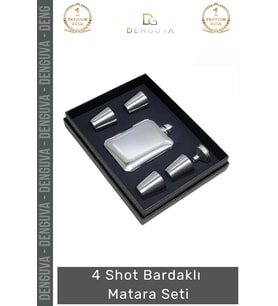 #ShotMataraÇelik Paslanmaz Şık Tasarım Dayanıklı Soğuk Sıcak Tutan Matara 4 Shot Bardak Hediye Seti