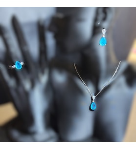 Topaz Mavi Taşlı Set - Yüzük 18n (Gümüş)