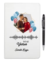 Sevgililer Gününe Özel Fotoğraflı Kişiye Özel Defter Ve Tükenmez Kalem Hediye Seti (Beyaz)