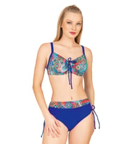 Endeep Kadın Büyük Beden Balenli Destekli Geometrik Desenli Bikini Takımı (Mavi)