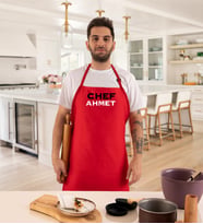 Kişiye Özel Chef Yazılı İsimli Kırmızı Mutfak Önlüğü