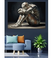 Mozaik Parçalarından Oluşan Düşünen Adam Dekoratif Kanvas - Mdf Ahşap Tablo