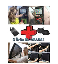 Araç Tablet Tutucu Ve Araba Yan Cam Güneşlik Araç Oto Sineklik 2 Ürün Birden (Siyah)