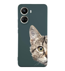 Vivo Y16 Uyumlu Lansman Kılıf Catface Tasarımlı İçi Kadife Kapak-Yeşil (Şeffaf)