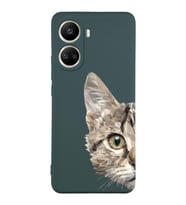 Vivo Y16 Uyumlu Lansman Kılıf Catface Tasarımlı İçi Kadife Kapak-Yeşil (Şeffaf)