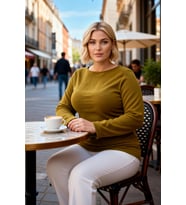 Kadın Büyük Beden Bluz Kayık Yaka Uzun İspanyol Kol Dokulu Örme Fitted Kalıp Crop Kesim Şık