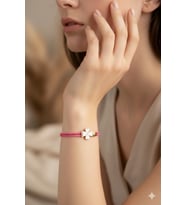 Gold Beyaz Yonca Metal Pembe Ipli Bileklik