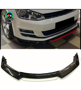 Vw Golf 7 - 7 FL Beyaz Renkli Şeritli Dilli Ön Lip 4 Prç Parlak Siyah ABS 2012 - 2019
