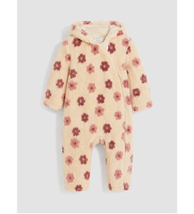 LCW baby Bej Çiçekli Kız Bebek Pelüş Tulum