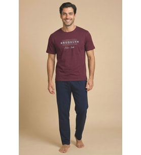 Mirano 8108 Penye Brooklyn Yazılı Erkek Yazlık Kısa Kollu Cepli Pijama Takımı