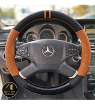 Mercedes W204 Dikme Direksiyon Kılıfı Delikli Deri Parlak Siyah Taba Detay Çift Yüzük ve Dikiş 2007-2011