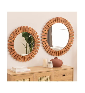 Dfn Wood Masif Ahşap 2'li Yuvarlak Dekoratif Duvar Salon Banyo Aynası 60,50 Cm Çap