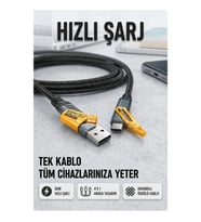 4’ü 1 Arada USB-C Lightning Örgülü Hızlı Şarj Kablosu 65W