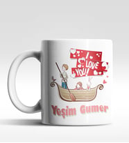 Kişiye Özel I Love You Tasarım Beyaz Renk Kupa