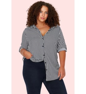 Kadın Oversize Çizgili Gömlek Uzun Kollu Dokuma Kumaş Günlük Kullanım Yaz Aylarının Vazgeçilmezi