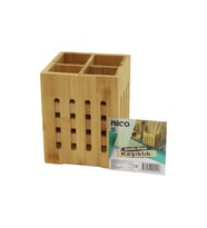 Büyük Pencereli Ahşap Bambu Kaşık Organizer 11x11cm
