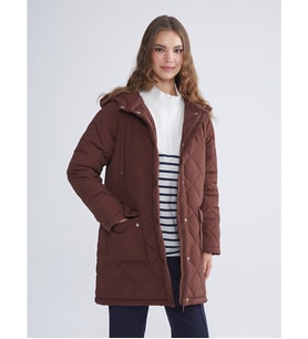 LCW Modest Kahverengi Kapüşonlu Kapitone Oversize Kadın Şişme Mont