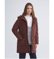 LCW Modest Kahverengi Kapüşonlu Kapitone Oversize Kadın Şişme Mont